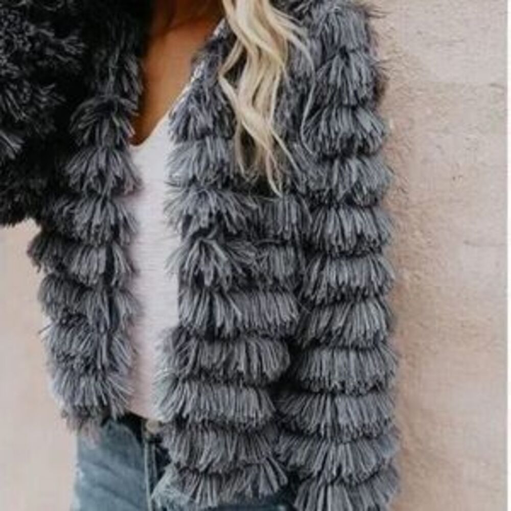 Womens Fall Open Front Cardigan Faux Fur Coat Shaggy faux fur Jacket Warm Coat - Picture 5 of 5